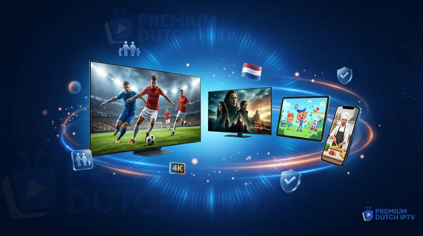 IPTV Multischerm Abonnement - Premium Dutch IPTV voor gezin 2 3 4 schermen tegelijk