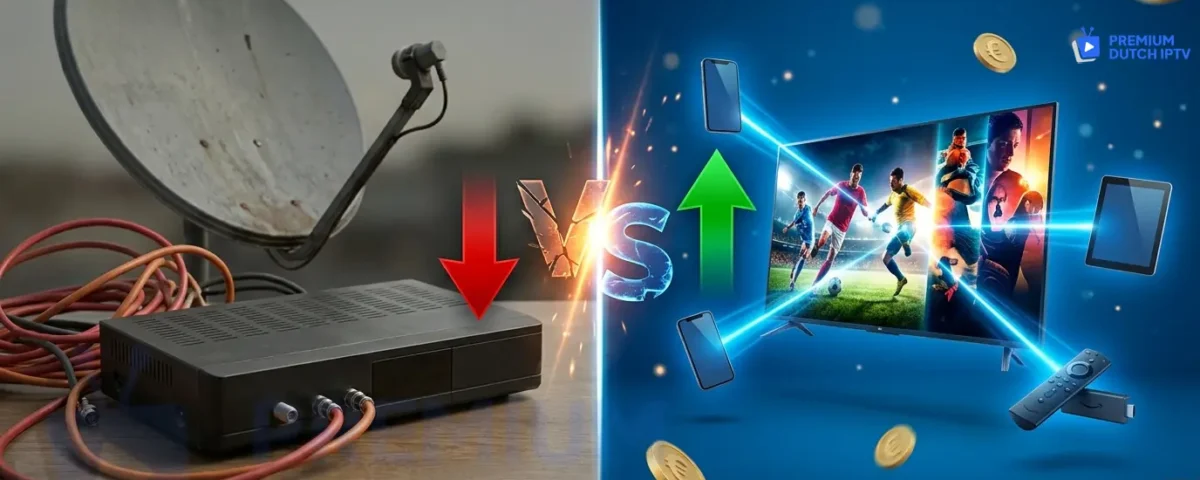 IPTV vs Kabel TV vergelijking 2026 - Premium Dutch IPTV bespaart €3700 over 5 jaar