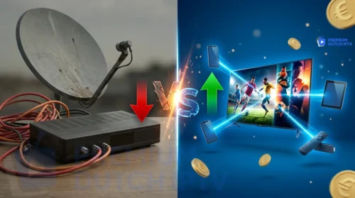 IPTV vs Kabel TV vergelijking 2026 - Premium Dutch IPTV bespaart €3700 over 5 jaar