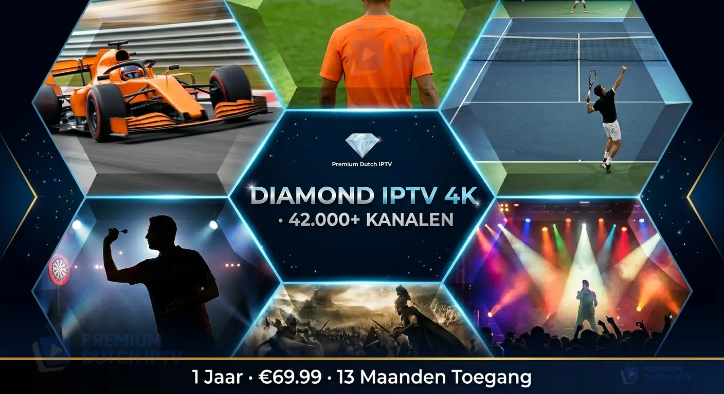 Diamond IPTV 4K Nederland 2026 - Premium Dutch IPTV met 42.000+ zenders Formule 1 Oranje voetbal in echte 4K Ultra HD diamond kwaliteit
