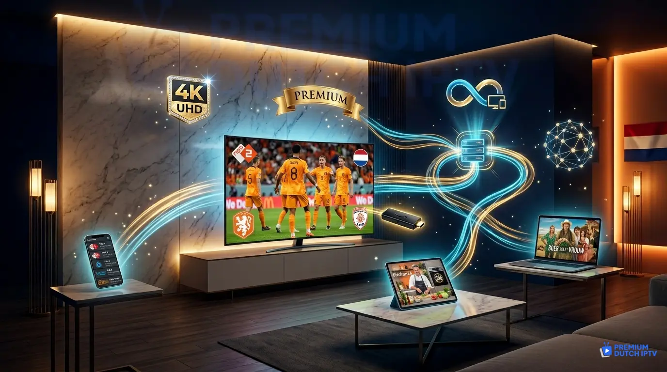 Premium IPTV Nederland 4K streaming alle apparaten Premium Dutch IPTV beste kwaliteit 2026